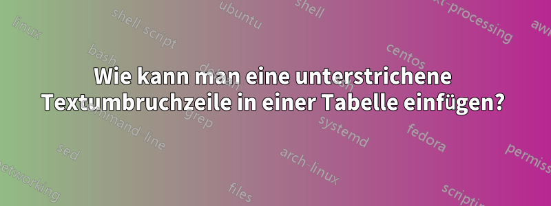 Wie kann man eine unterstrichene Textumbruchzeile in einer Tabelle einfügen?