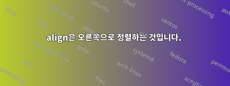 align은 오른쪽으로 정렬하는 것입니다.