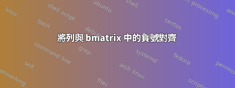 將列與 bmatrix 中的負號對齊