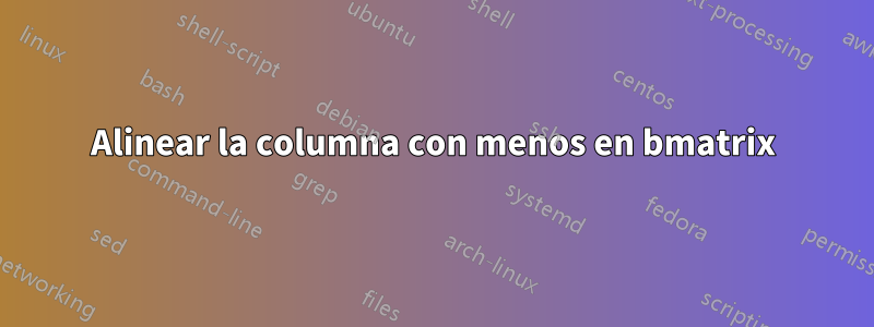 Alinear la columna con menos en bmatrix