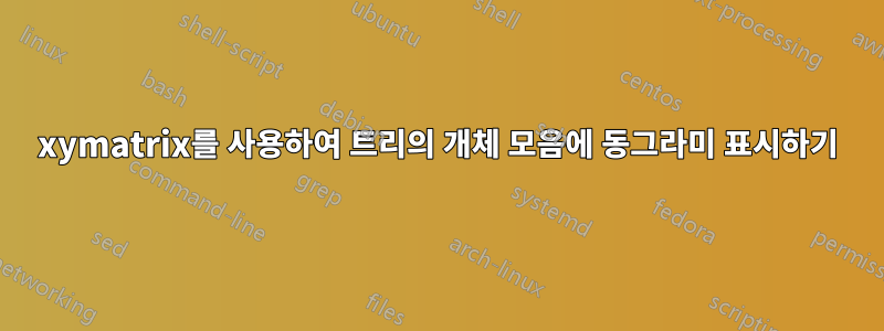 xymatrix를 사용하여 트리의 개체 모음에 동그라미 표시하기