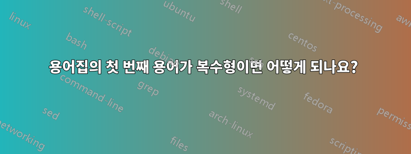 용어집의 첫 번째 용어가 복수형이면 어떻게 되나요?