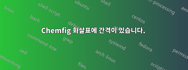 Chemfig 화살표에 간격이 있습니다.