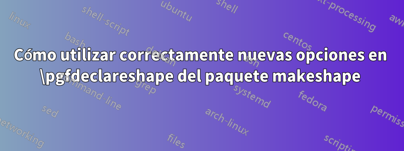 Cómo utilizar correctamente nuevas opciones en \pgfdeclareshape del paquete makeshape