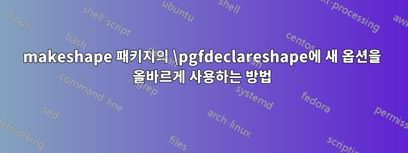 makeshape 패키지의 \pgfdeclareshape에 새 옵션을 올바르게 사용하는 방법