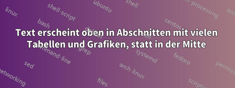 Text erscheint oben in Abschnitten mit vielen Tabellen und Grafiken, statt in der Mitte