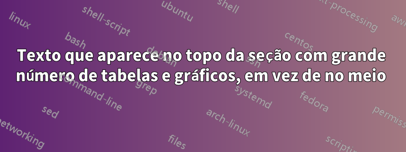 Texto que aparece no topo da seção com grande número de tabelas e gráficos, em vez de no meio