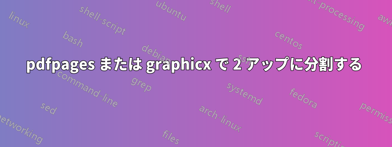 pdfpages または graphicx で 2 アップに分割する