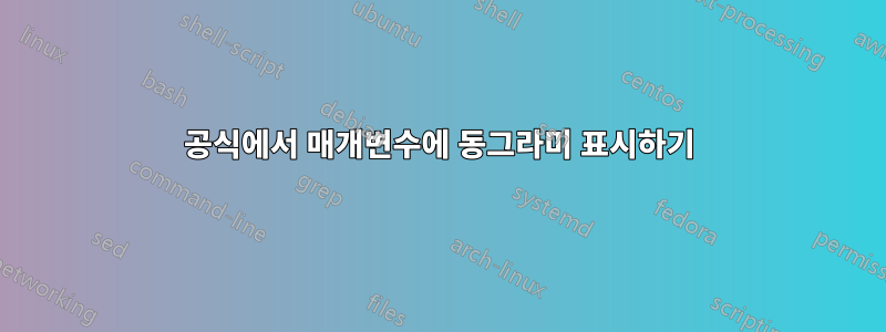 공식에서 매개변수에 동그라미 표시하기