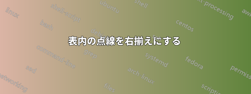 表内の点線を右揃えにする