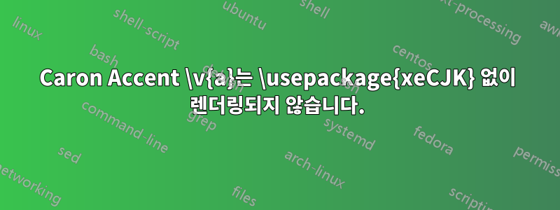 Caron Accent \v{a}는 \usepackage{xeCJK} 없이 렌더링되지 않습니다.