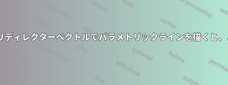 PGFPlotsを使用して、ユニタリディレクターベクトルでパラメトリックラインを描くと、より長い直線が生成されます。