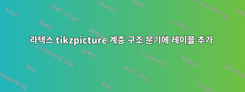 라텍스 tikzpicture 계층 구조 분기에 레이블 추가