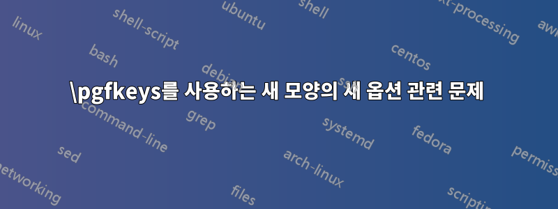 \pgfkeys를 사용하는 새 모양의 새 옵션 관련 문제