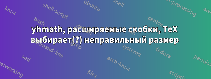 yhmath, расширяемые скобки, TeX выбирает(?) неправильный размер