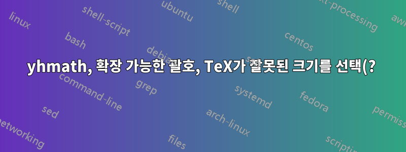 yhmath, 확장 가능한 괄호, TeX가 잘못된 크기를 선택(?)함
