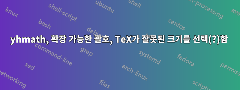 yhmath, 확장 가능한 괄호, TeX가 잘못된 크기를 선택(?)함