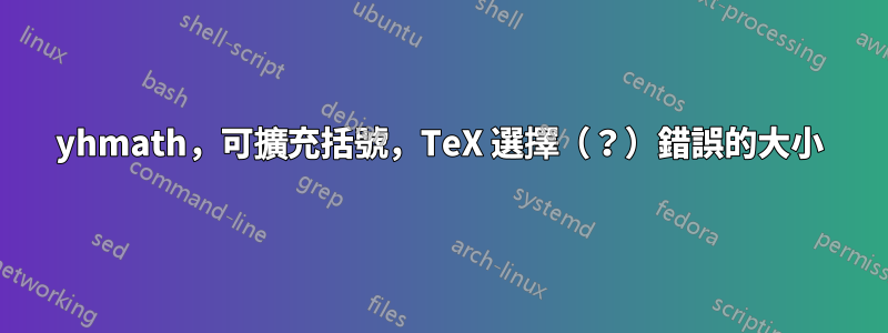 yhmath，可擴充括號，TeX 選擇（？）錯誤的大小