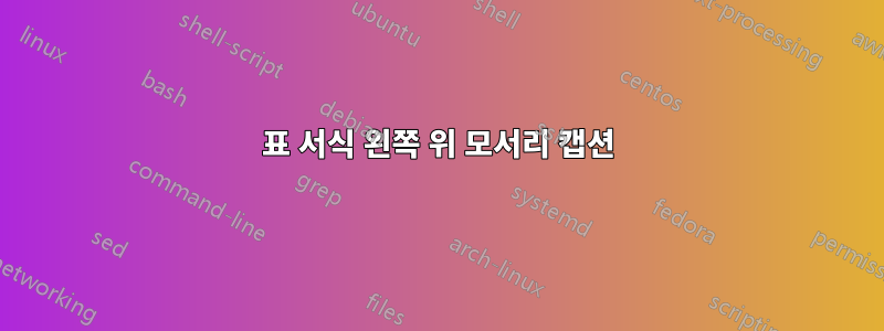표 서식 왼쪽 위 모서리 캡션