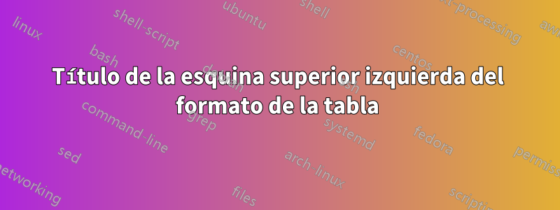 Título de la esquina superior izquierda del formato de la tabla