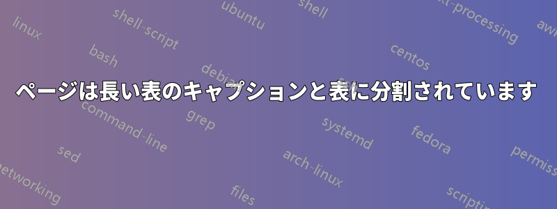 ページは長い表のキャプションと表に分割されています