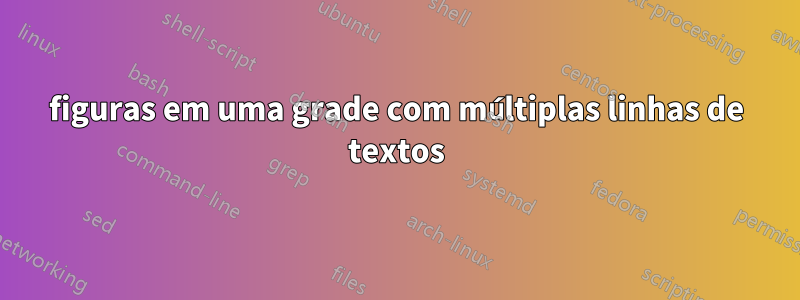 figuras em uma grade com múltiplas linhas de textos
