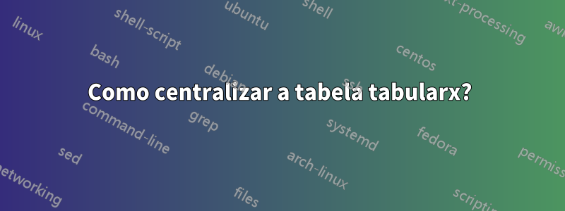 Como centralizar a tabela tabularx?