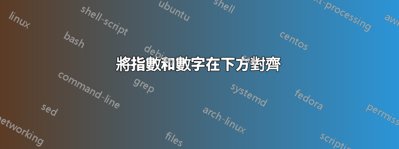 將指數和數字在下方對齊