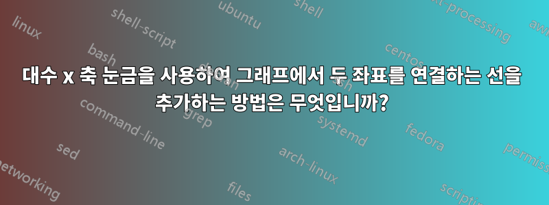대수 x 축 눈금을 사용하여 그래프에서 두 좌표를 연결하는 선을 추가하는 방법은 무엇입니까?