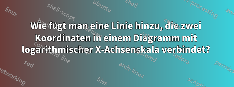 Wie fügt man eine Linie hinzu, die zwei Koordinaten in einem Diagramm mit logarithmischer X-Achsenskala verbindet?
