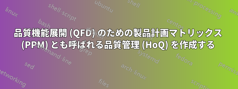 品質機能展開 (QFD) のための製品計画マトリックス (PPM) とも呼ばれる品質管理 (HoQ) を作成する