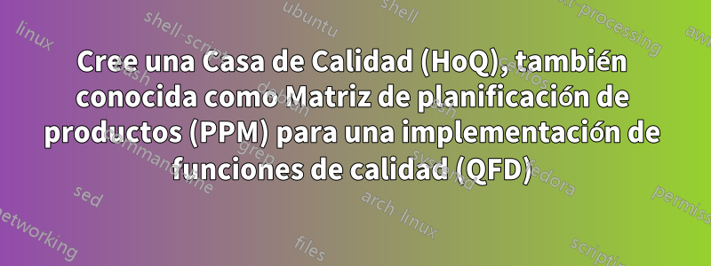 Cree una Casa de Calidad (HoQ), también conocida como Matriz de planificación de productos (PPM) para una implementación de funciones de calidad (QFD)