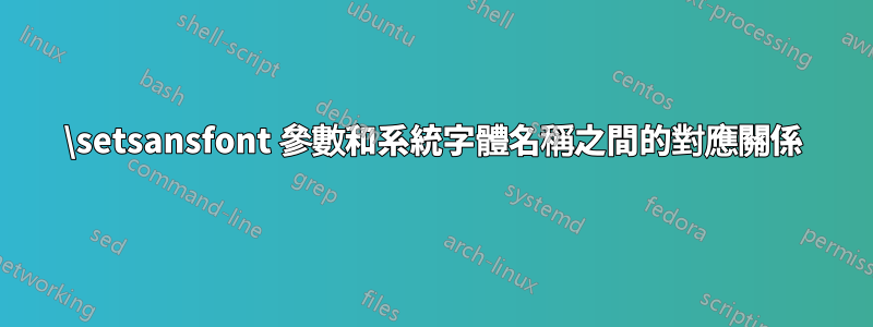 \setsansfont 參數和系統字體名稱之間的對應關係