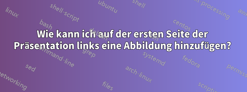 Wie kann ich auf der ersten Seite der Präsentation links eine Abbildung hinzufügen?