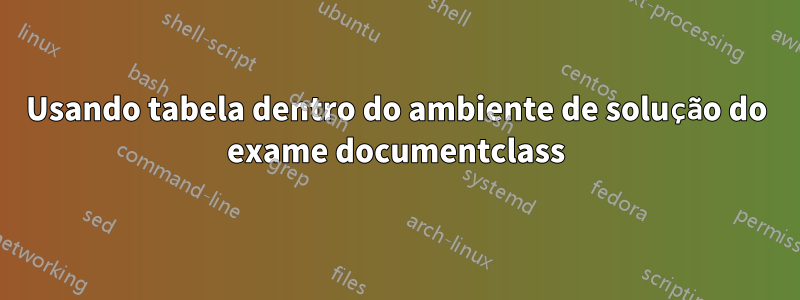 Usando tabela dentro do ambiente de solução do exame documentclass