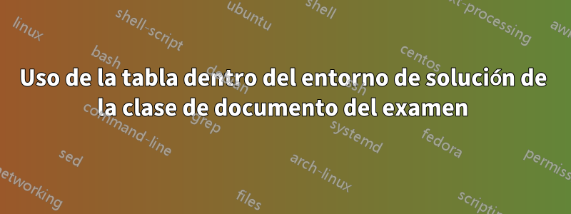Uso de la tabla dentro del entorno de solución de la clase de documento del examen