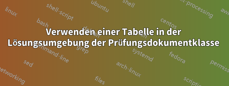 Verwenden einer Tabelle in der Lösungsumgebung der Prüfungsdokumentklasse