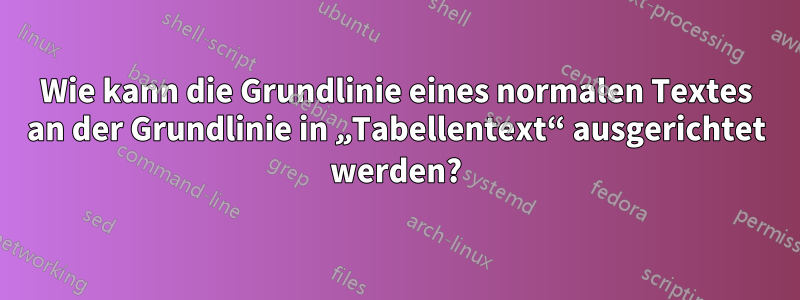 Wie kann die Grundlinie eines normalen Textes an der Grundlinie in „Tabellentext“ ausgerichtet werden?