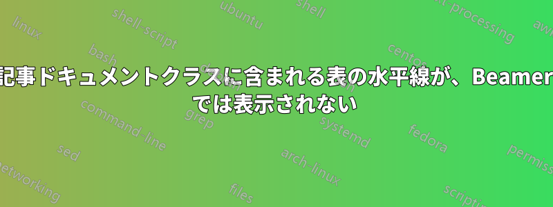 記事ドキュメントクラスに含まれる表の水平線が、Beamer では表示されない