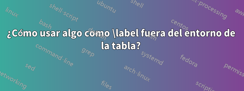 ¿Cómo usar algo como \label fuera del entorno de la tabla?