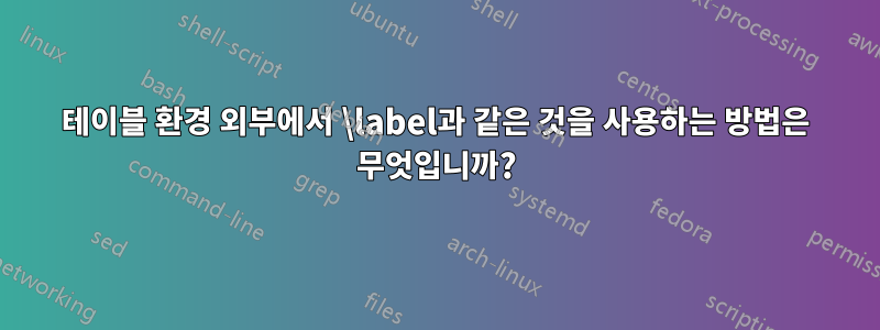 테이블 환경 외부에서 \label과 같은 것을 사용하는 방법은 무엇입니까?