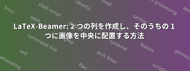 LaTeX-Beamer: 2 つの列を作成し、そのうちの 1 つに画像を中央に配置する方法