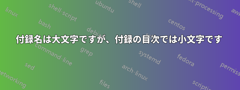 付録名は大文字ですが、付録の目次では小文字です