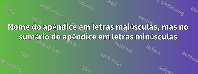 Nome do apêndice em letras maiúsculas, mas no sumário do apêndice em letras minúsculas