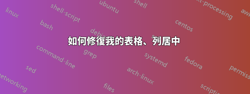 如何修復我的表格、列居中