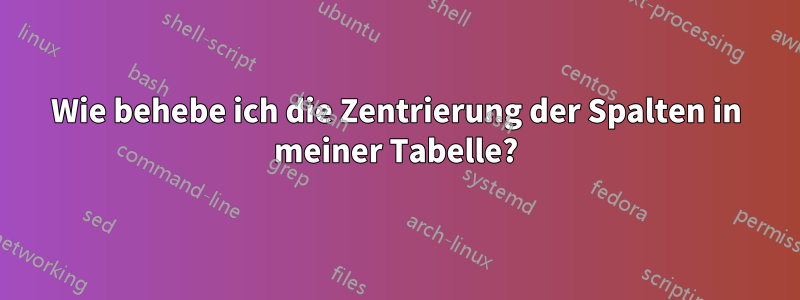 Wie behebe ich die Zentrierung der Spalten in meiner Tabelle?