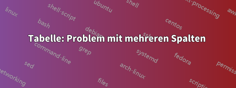 Tabelle: Problem mit mehreren Spalten