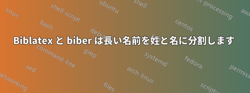 Biblatex と biber は長い名前を姓と名に分割します