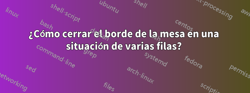 ¿Cómo cerrar el borde de la mesa en una situación de varias filas?