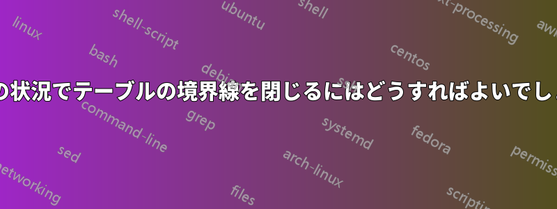 複数行の状況でテーブルの境界線を閉じるにはどうすればよいでしょうか?